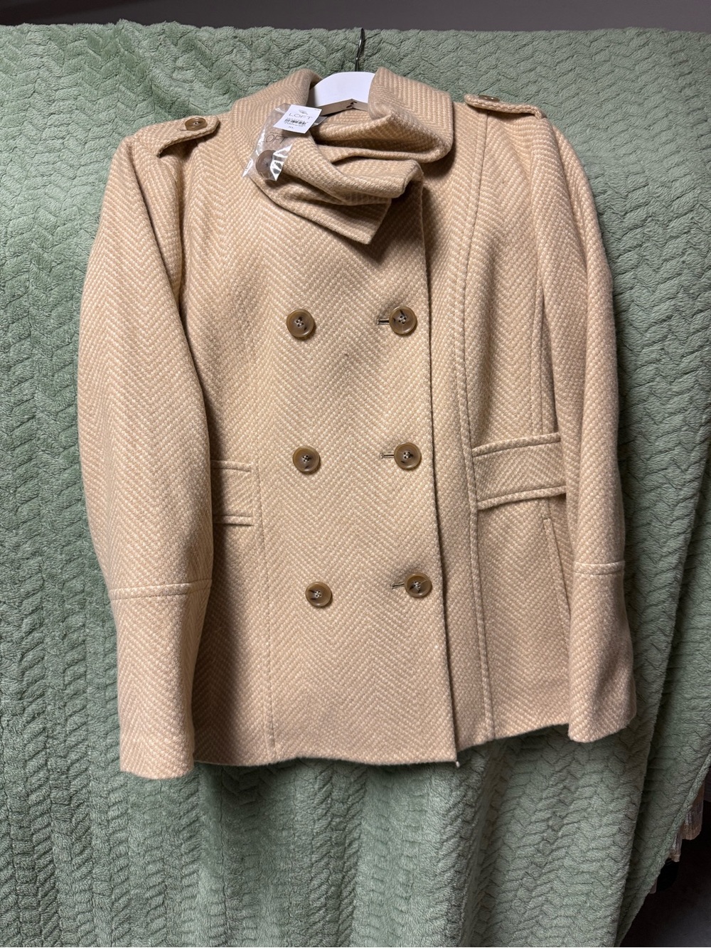 LOFT Cream-Tan Herringbone Wool-Blend Coat